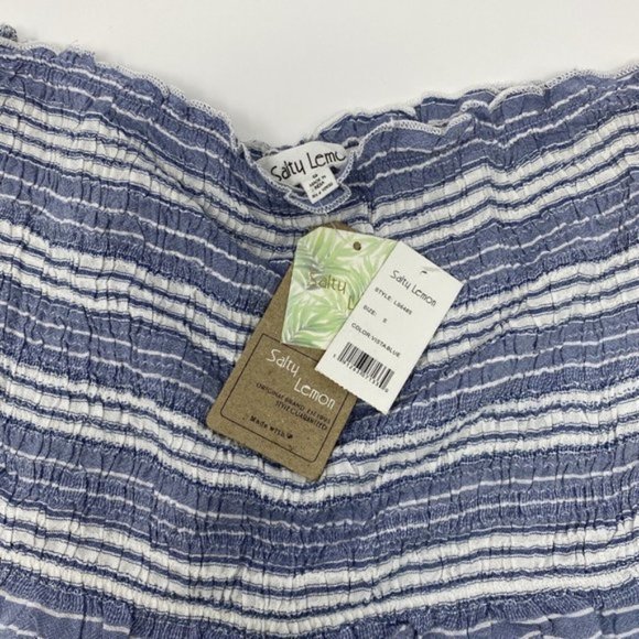 Salty‎ Lemon Womens Top Vista Blue Striped Off Shoulder Crop Top Size S - Picture 2 of 4